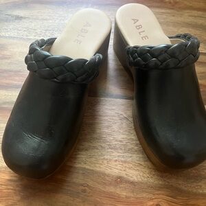 Never been worn Able black clogs with woven detail